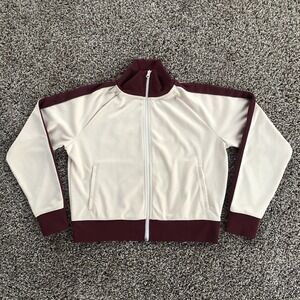 Levis Gold Tab Full Zip Up Track Jacket Womens Size S Cream Burgundy Sweatshirt